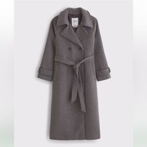 ABERCROMBIE & FITCH Carrie Wool Blend Trench Coat in Black Houndstooth NEW